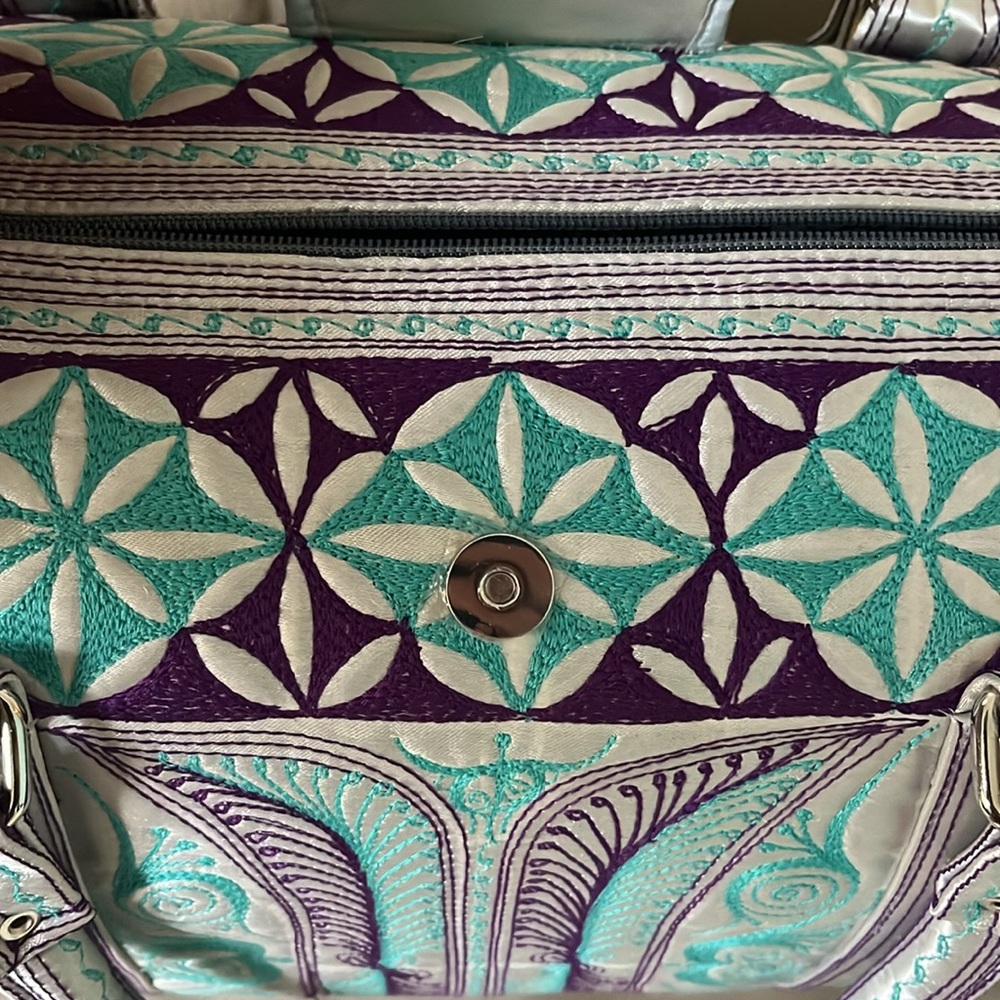 Embroidered Barrel Mini Bag in Teal & Purple - Picture 4 of 6